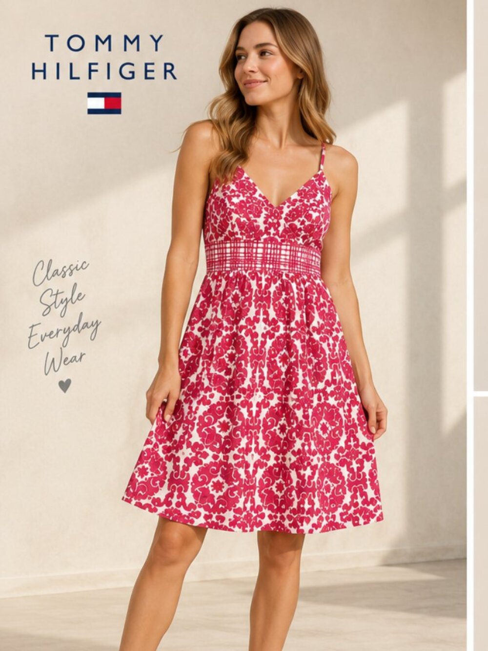 Tommy Hilfiger Pink & White Floral Print Cotton Sundress Size 8